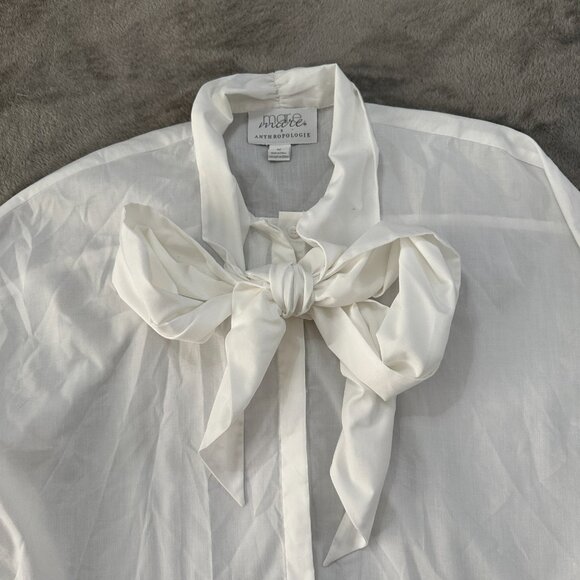 Mare Mare x Anthropologie White Poplin Button Down Bow Front Shirt MEDIUM Blouse - Picture 3 of 10